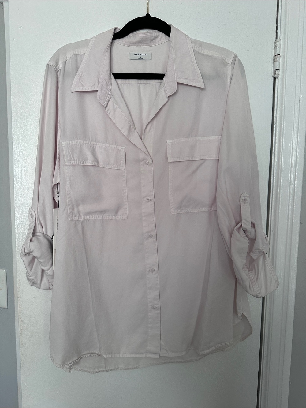 Babaton Pale Pink Button-Front Utility Shirt
